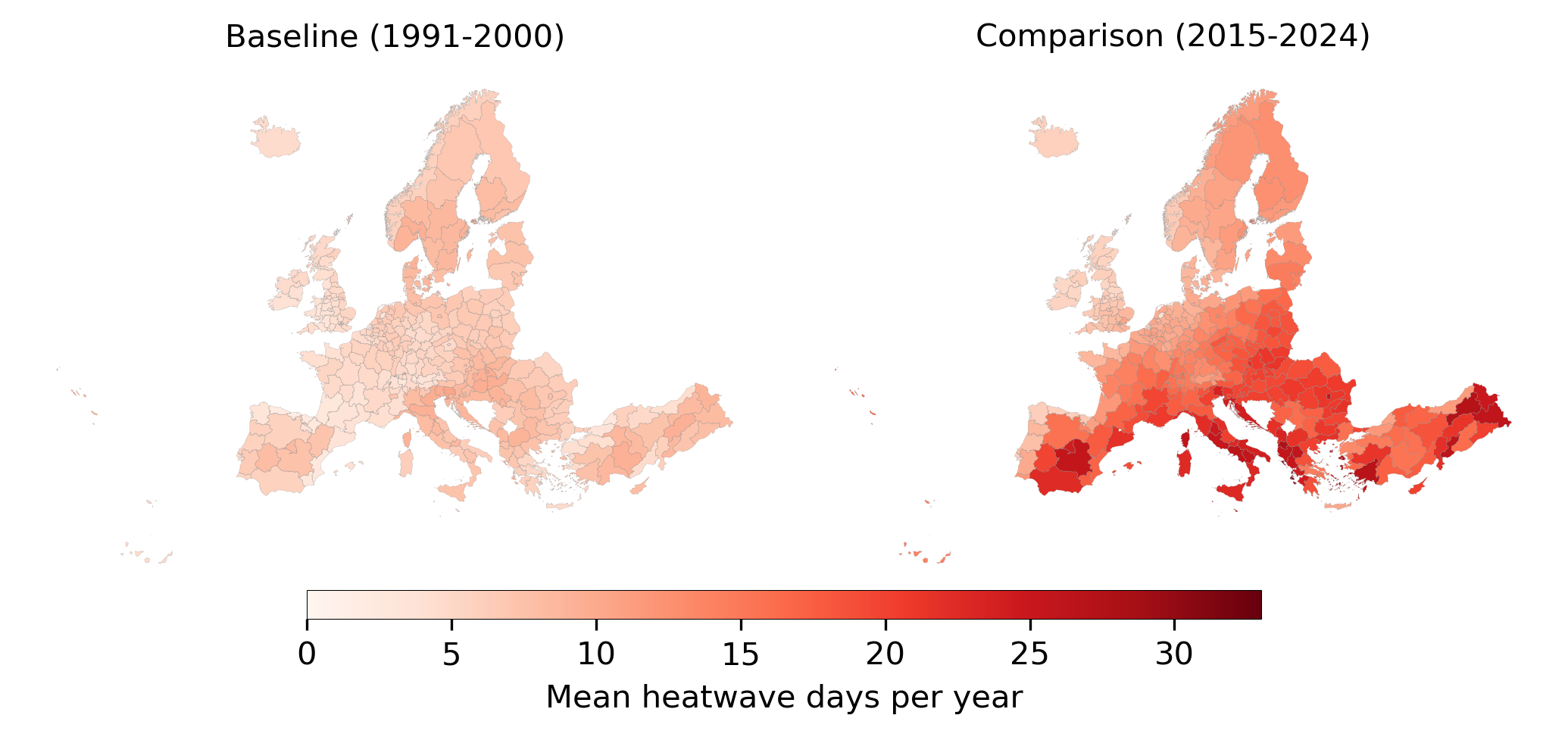 Mean heatwave days per year