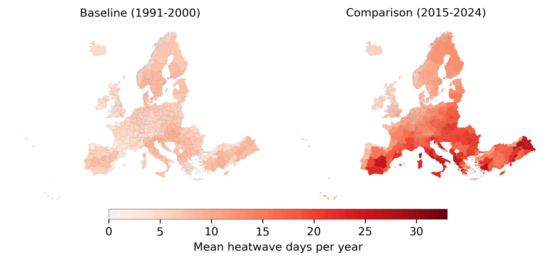 Mean heatwave days per year
